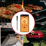 The smart wireless meat probe can be used with a smoker, BBQ, oven, or grill