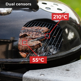 The wireless smart meat probe has dual censors displaying the internal temperature of your meat and your BBQ/oven 